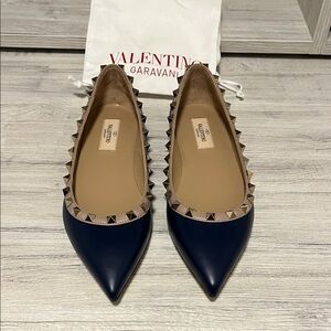 Valentino Garavani Navy Rockstud Flats